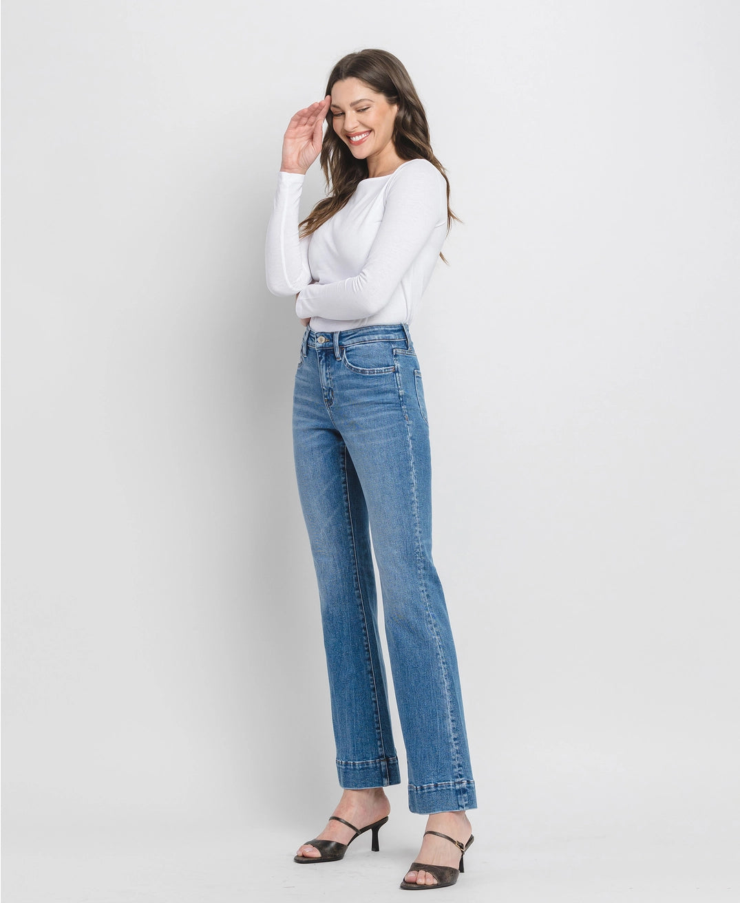 Bella High Rise Trouser Hem Relaxed Flare Jeans | Vervet by Flying Monkey
