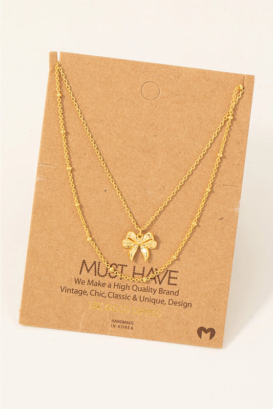 Knotted Bow Ribbon Pendant Necklace