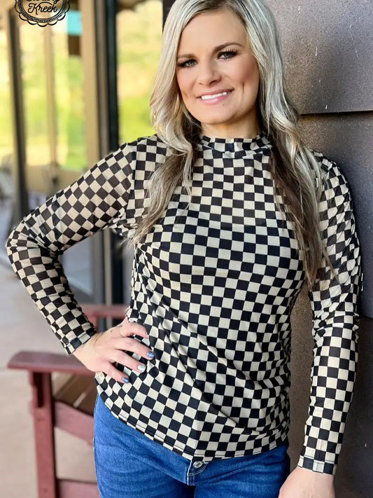 Vanessa Checkered Mesh Top