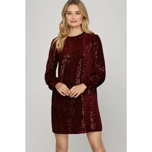 Clara Sequin Mini Dress with Velvet Cuffs