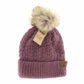 Solid Smocked Stitch Fur Pom Beanie with Fuzzy Inside | MULTIPLE COLORS