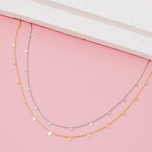 Mini Disc Drop Necklace | Gold + Silver