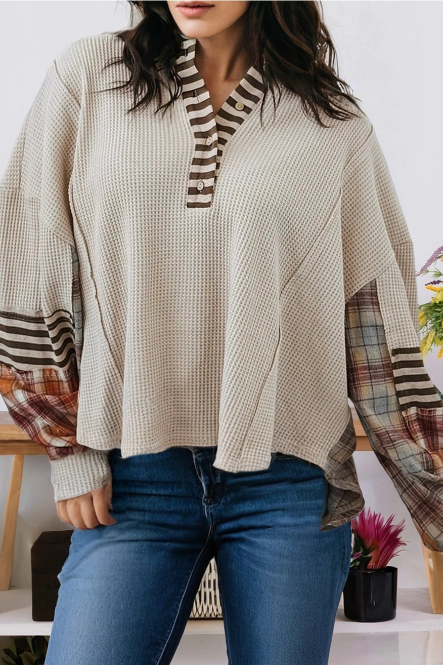 Delilah Waffle + Plaid Colorblock Top