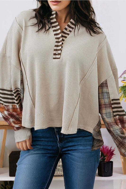 Delilah Waffle + Plaid Colorblock Top