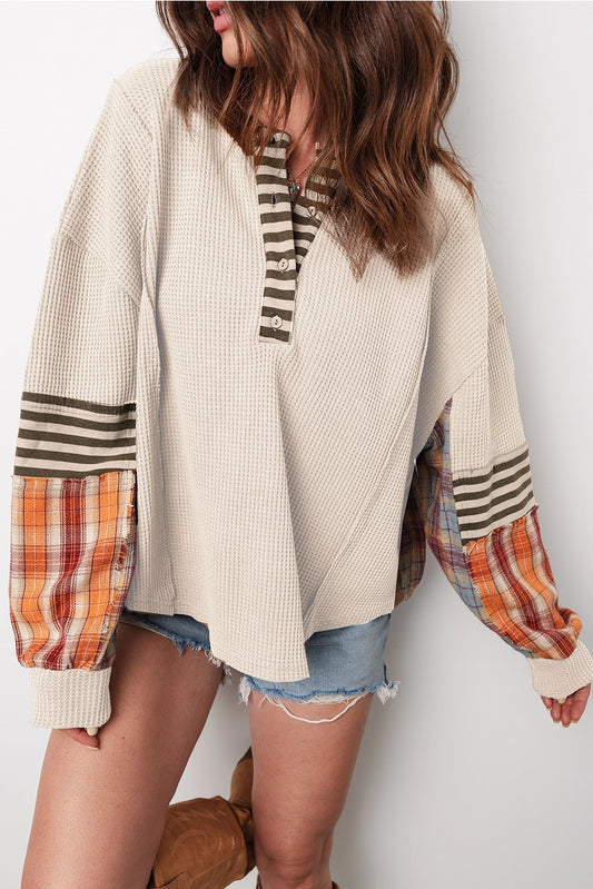Delilah Waffle + Plaid Colorblock Top