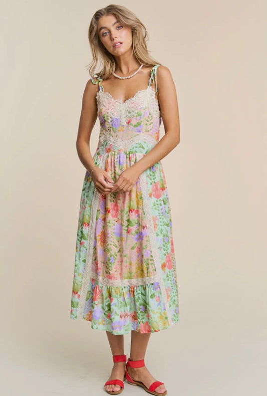 Garden Party Floral Teired Midi Dress
