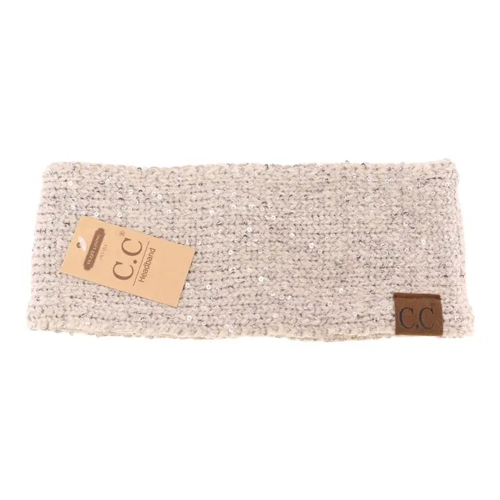 Beige + Silver Fuzzy Lined Scatter Sequin Headband