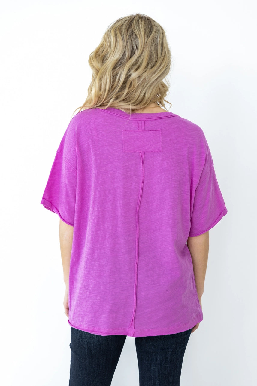 Spencer Short Sleeve Cotton Tee - Hot Magenta