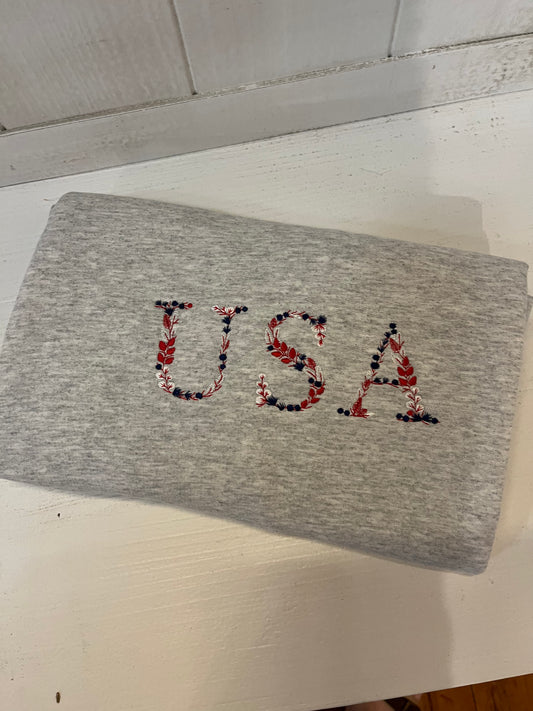 Floral USA Embroidered Crewneck Sweatshirt