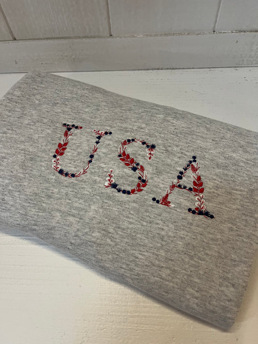 Floral USA Embroidered Crewneck Sweatshirt