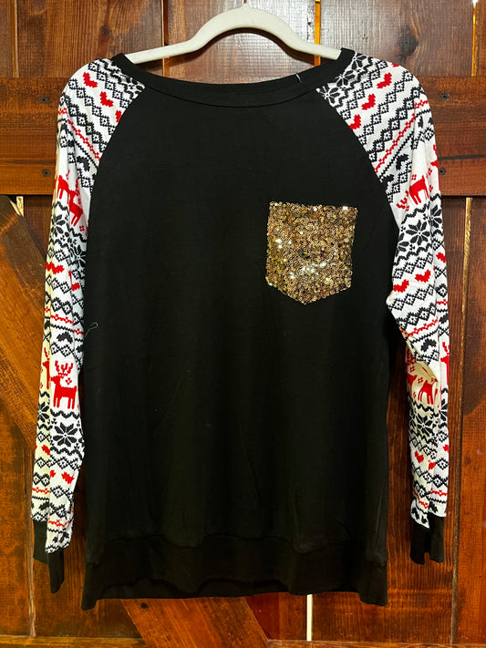 Raglan Christmas Top with Glitter Pocket