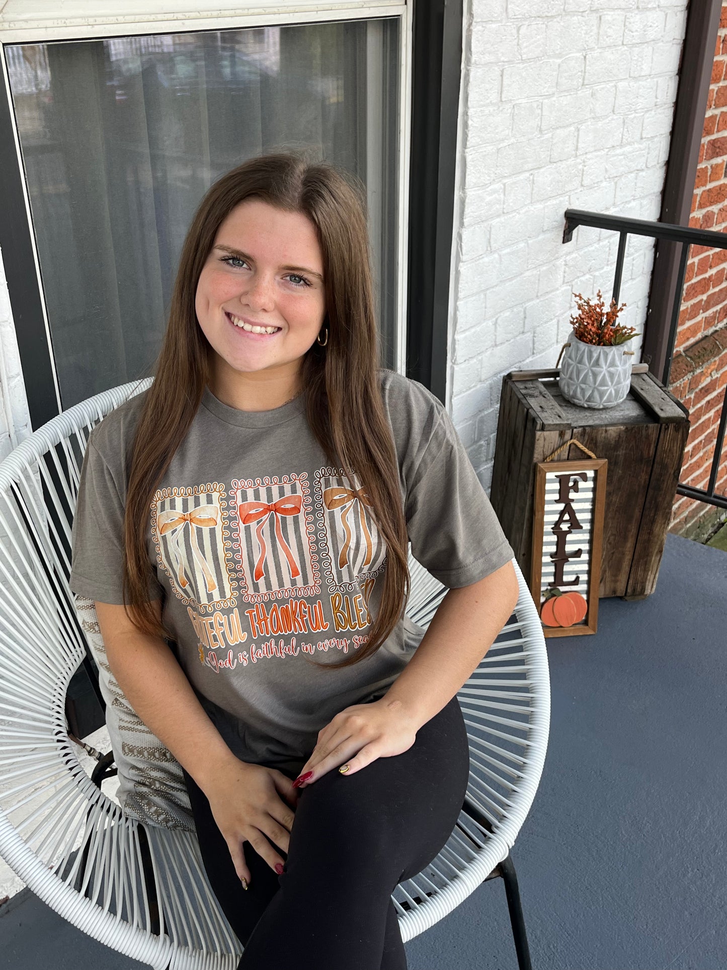 Grateful, Thankful, Blessed Bow T-shirt