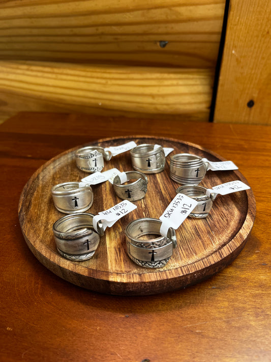 Cross Stamped Handmade Spoon Rings