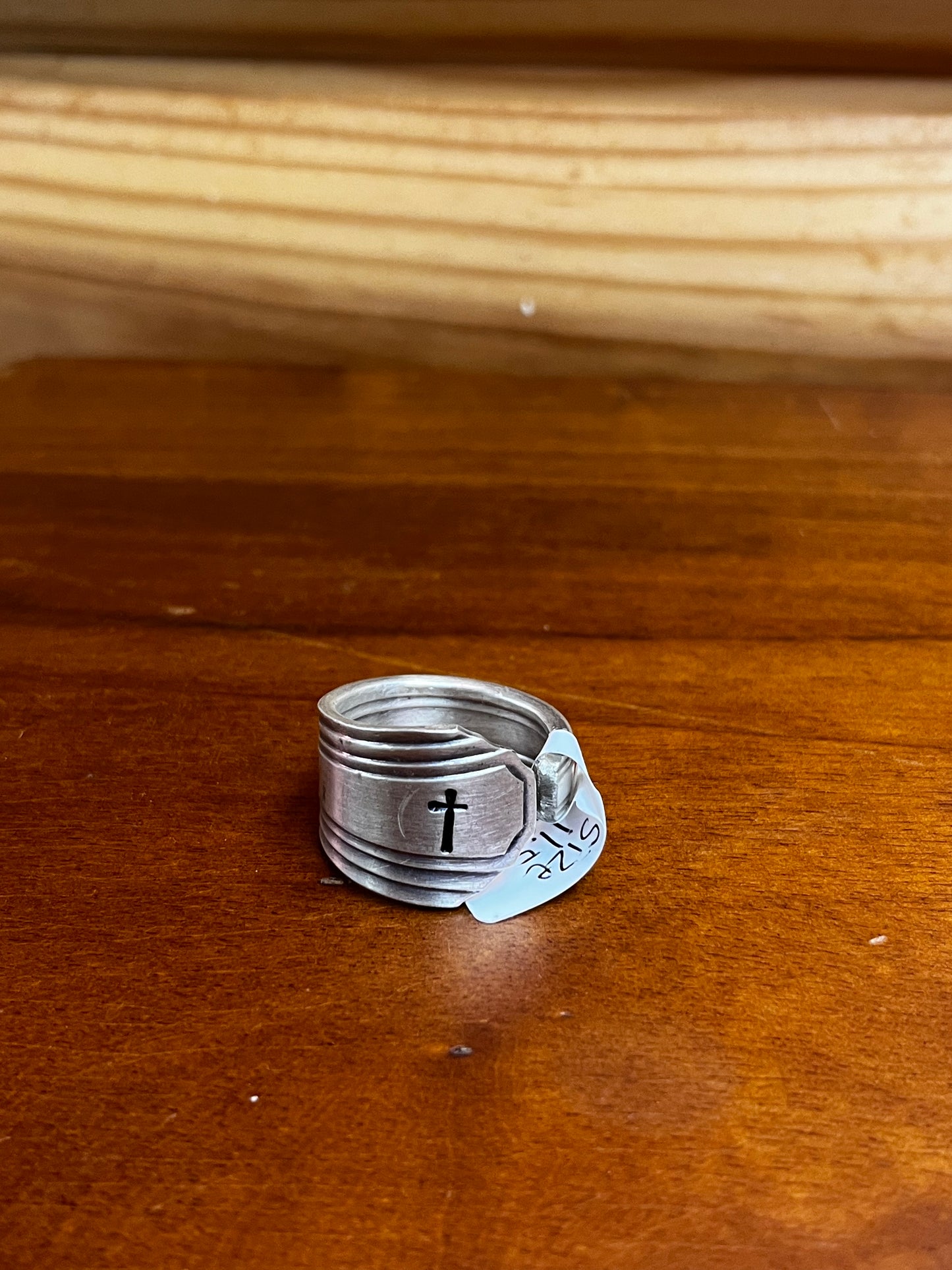 Cross Stamped Handmade Spoon Rings