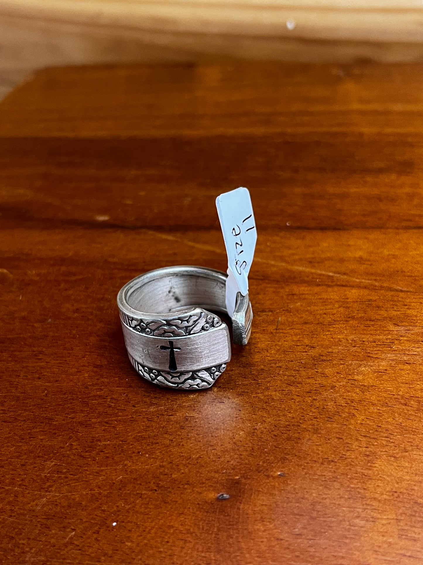Cross Stamped Handmade Spoon Rings