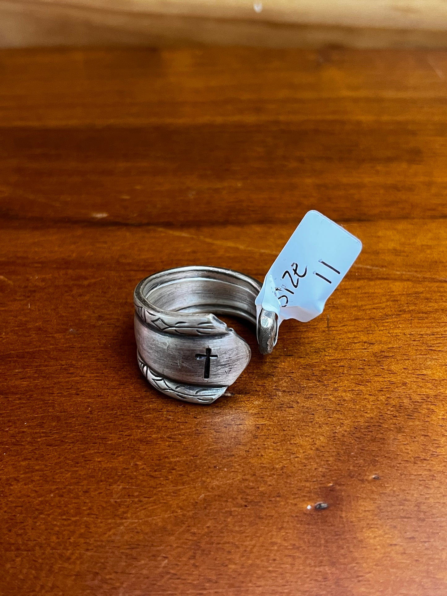 Cross Stamped Handmade Spoon Rings