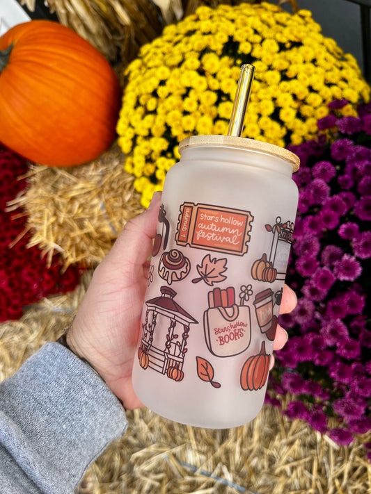 Fall in Stars Hallow Glass Tumbler with Bamboo Lid