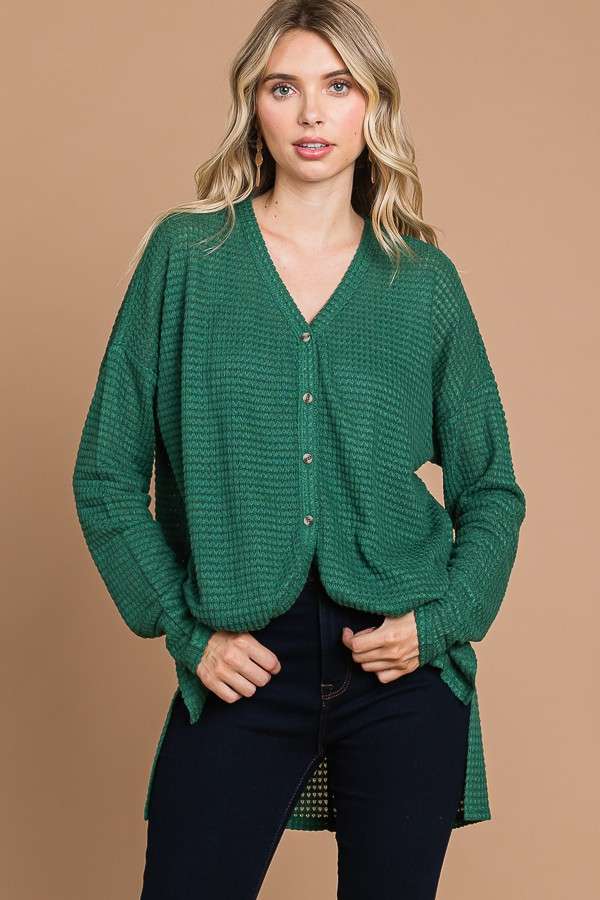 Evergreen V-Neck Drop Shoulder Cardigan