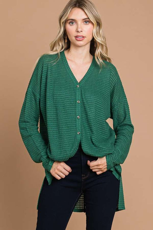 Evergreen V-Neck Drop Shoulder Cardigan