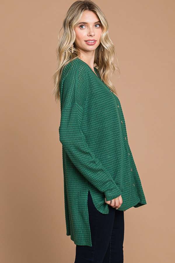 Evergreen V-Neck Drop Shoulder Cardigan