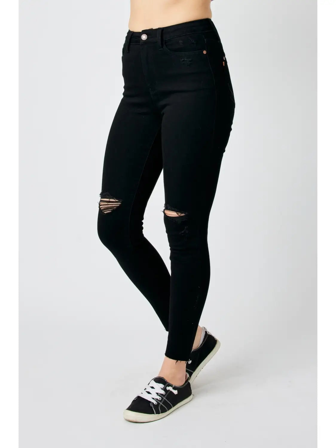 Judy Blue Black Distressed Raw Hem Skinny Jeans