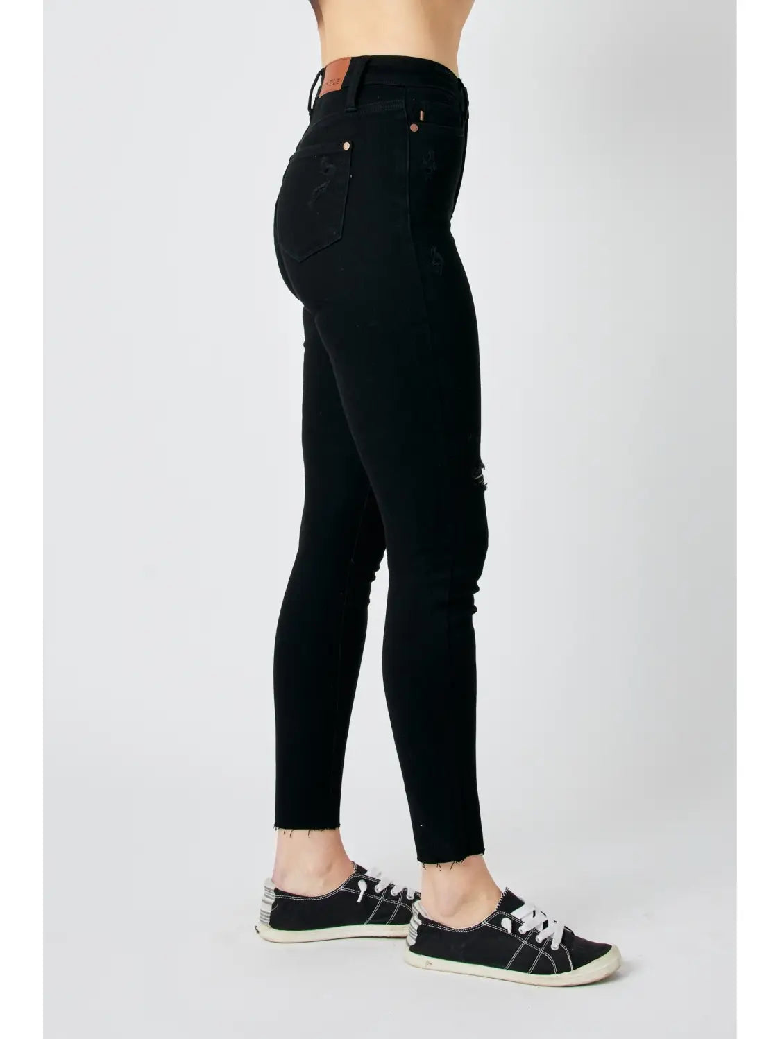 Judy Blue Black Distressed Raw Hem Skinny Jeans