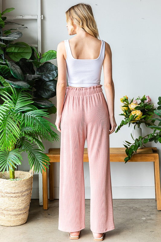 Mauve Paperbag Waist Urban Ribbed Pants