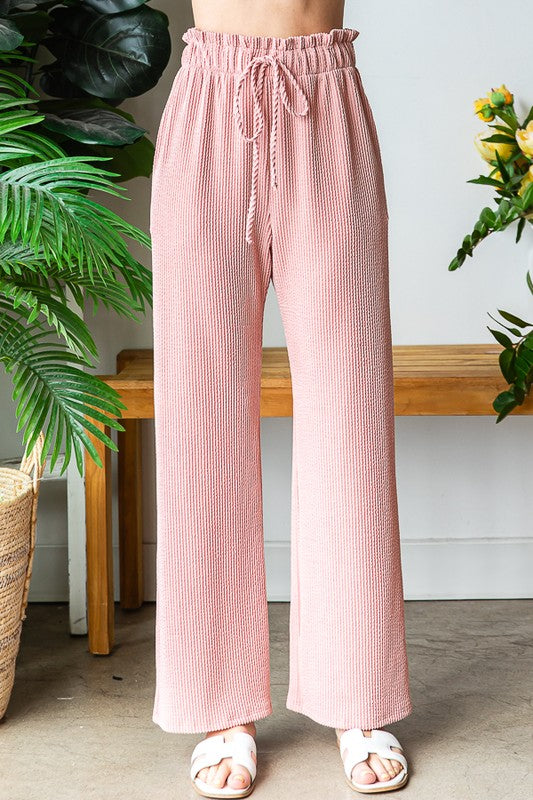 Mauve Paperbag Waist Urban Ribbed Pants