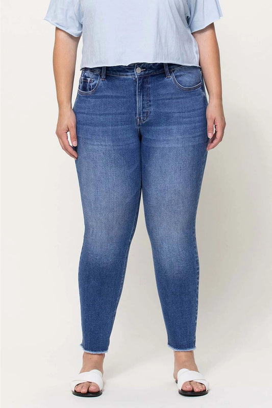 VERVET Plus Size Mid Rise Raw Hem Crop Skinny Jeans
