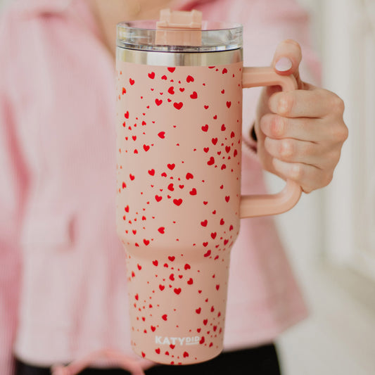 Mini Red Hearts Tumbler with Handle