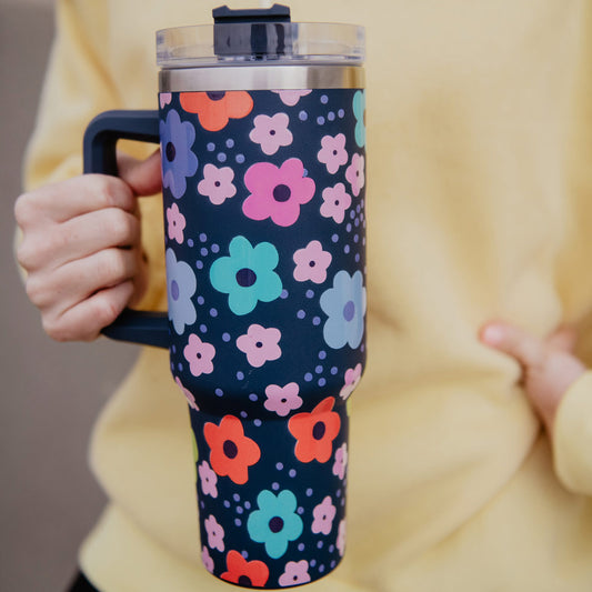 Navy Groovy Daisy Tumbler with Handle