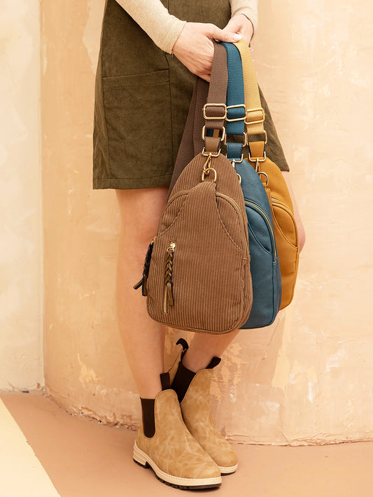 Jen & Co. Nikki Brown Corduroy Sling Bag