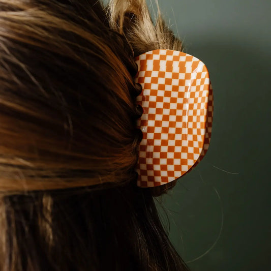 Orange Checkered Claw Clip