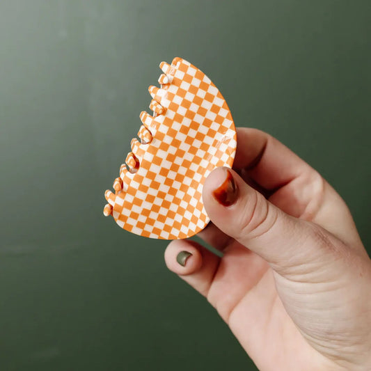 Orange Checkered Claw Clip