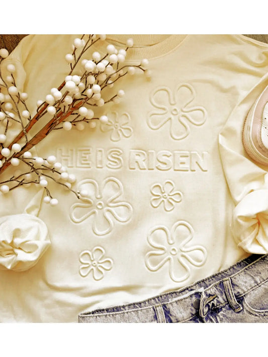 He Is Risen Embossed Crewneck