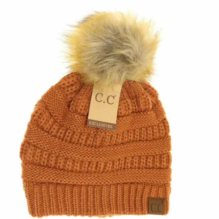 Rust C.C. Fur Pom Beanie