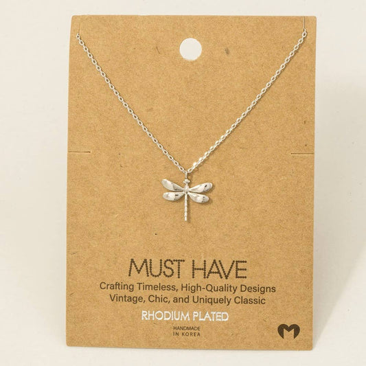 Silver Dragonfly Pendant Necklace