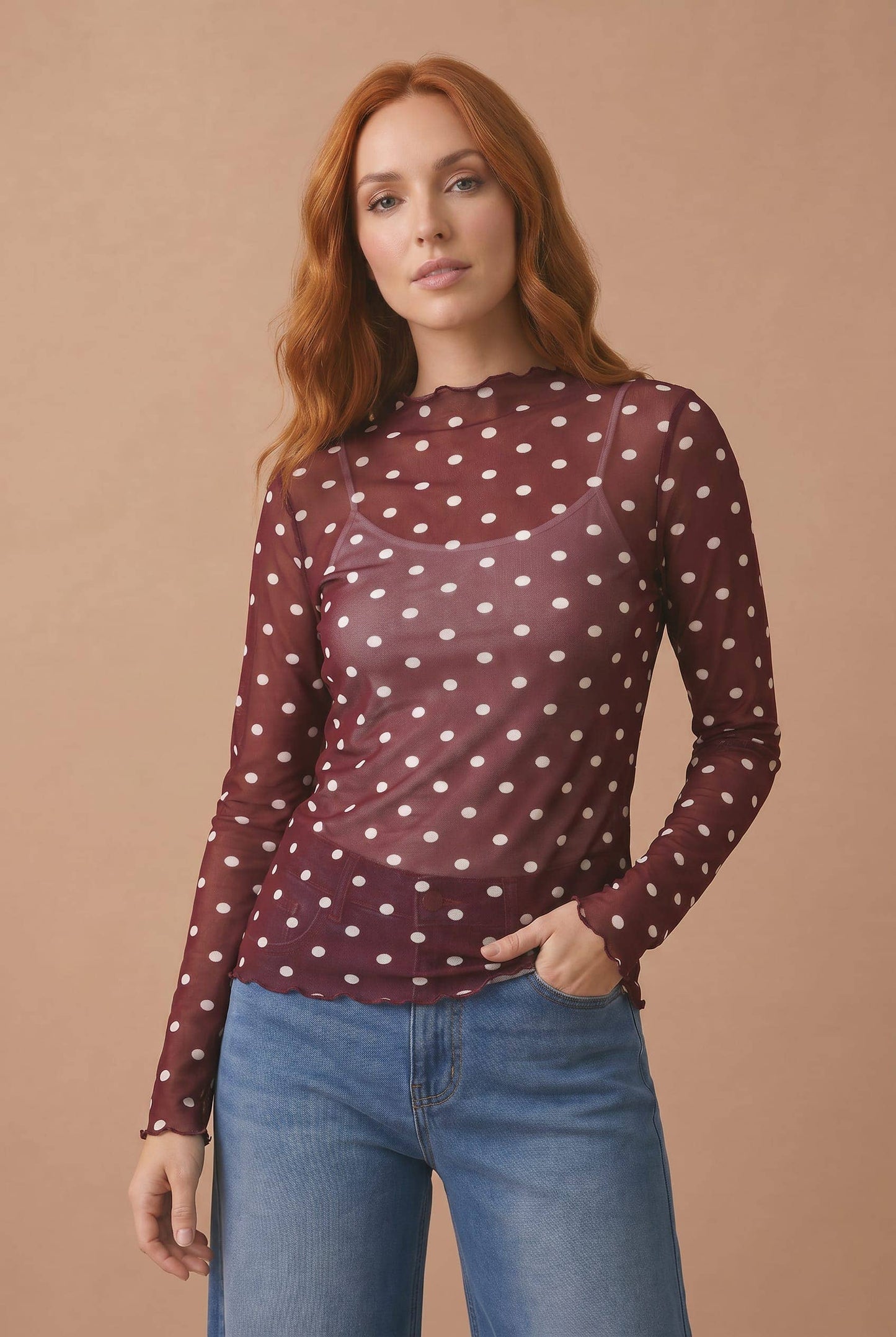 Polka Dot Mesh Top