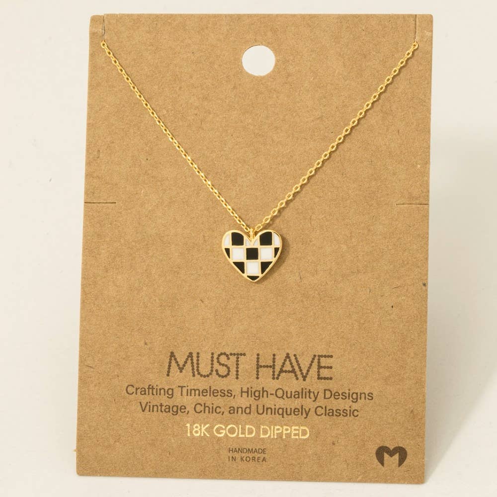 Checkered Heart Pendant Necklace | MULTIPLE COLORS