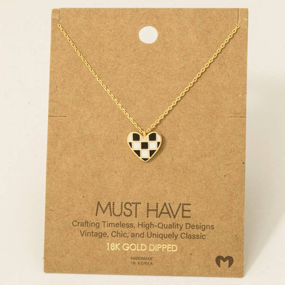 Checkered Heart Pendant Necklace | MULTIPLE COLORS