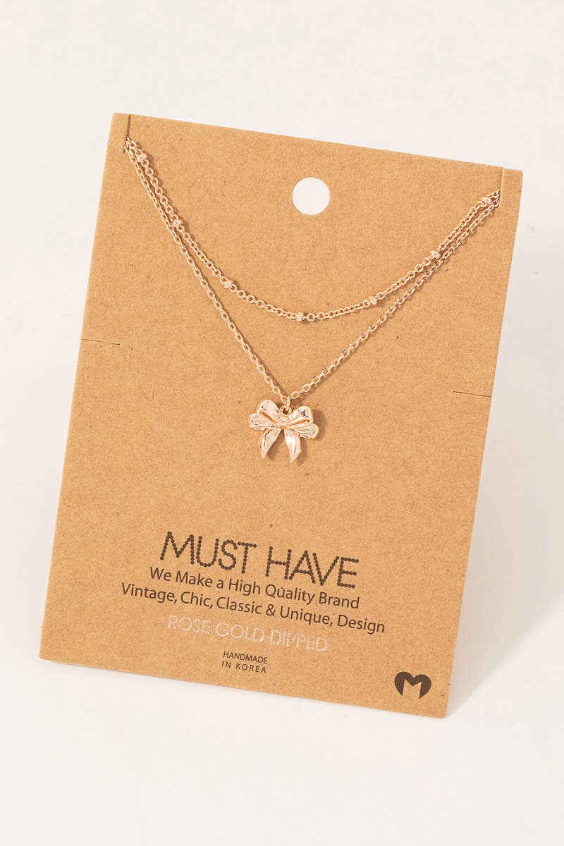 Rose Gold Knotted Bow Pendant Necklace