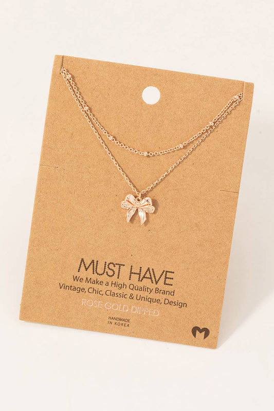 Rose Gold Knotted Bow Pendant Necklace