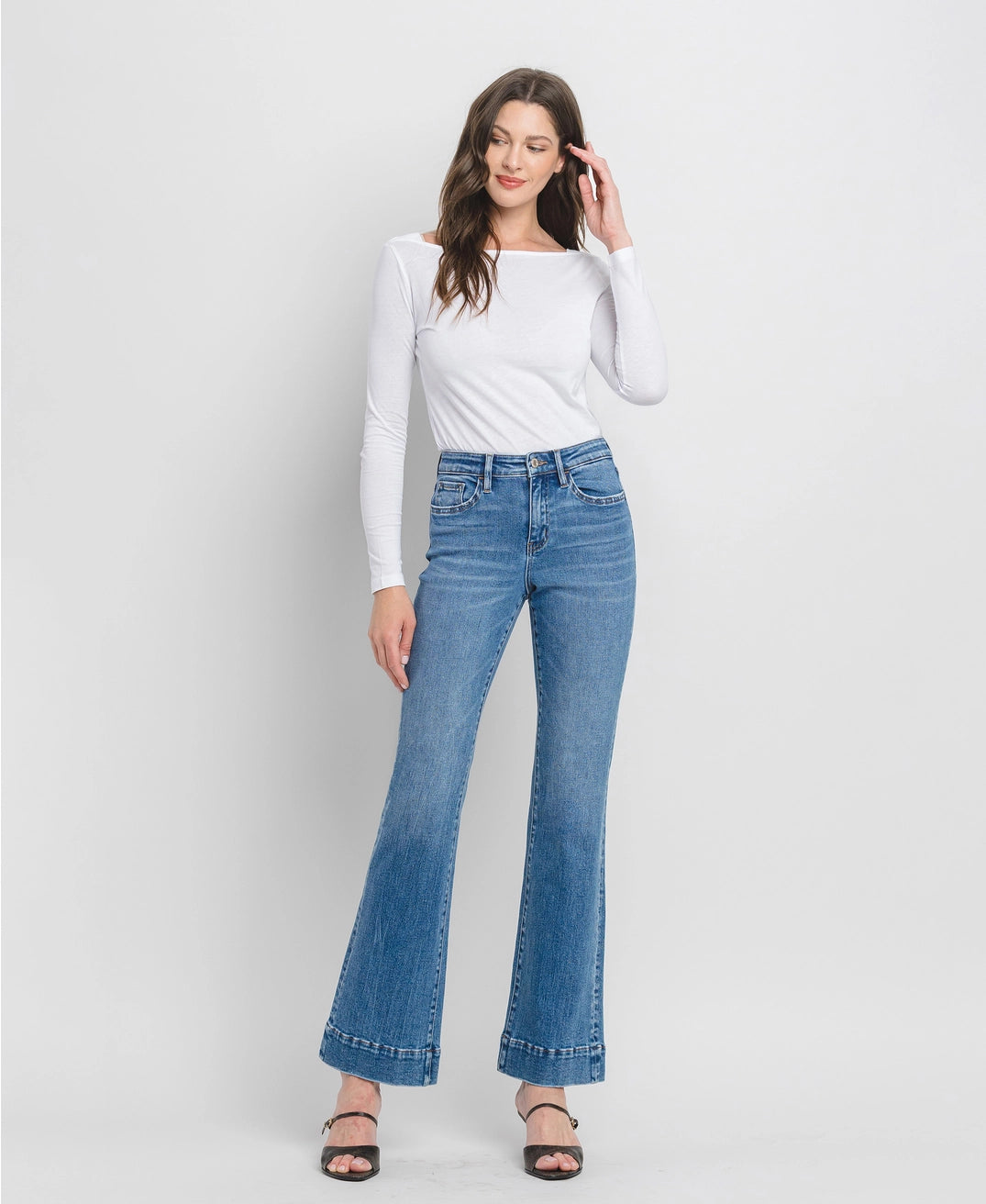 Bella High Rise Trouser Hem Relaxed Flare Jeans | Vervet by Flying Monkey