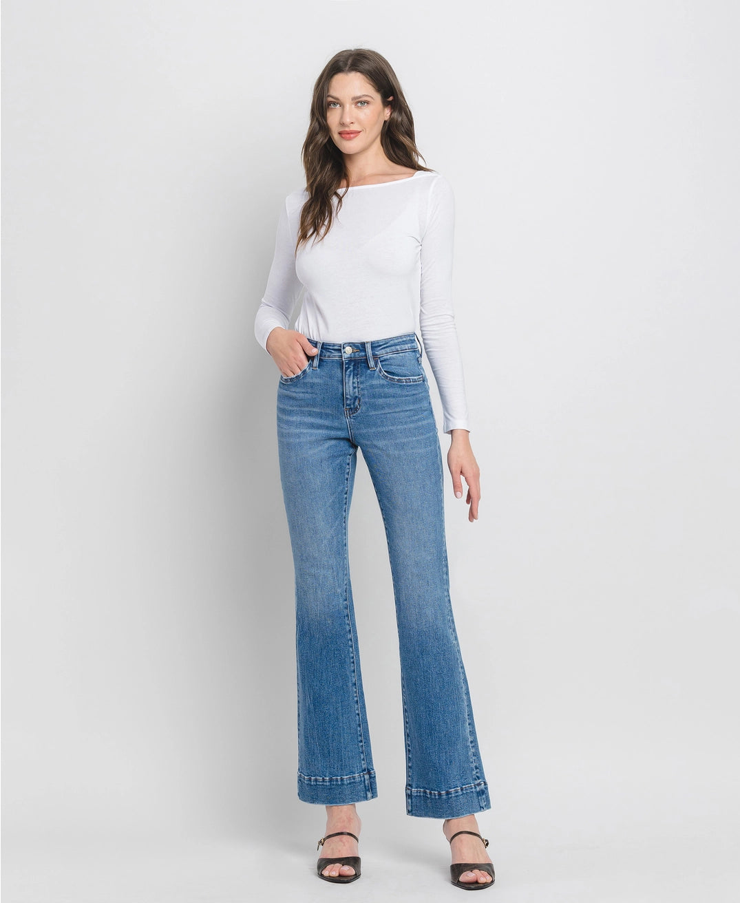 Bella High Rise Trouser Hem Relaxed Flare Jeans | Vervet by Flying Monkey