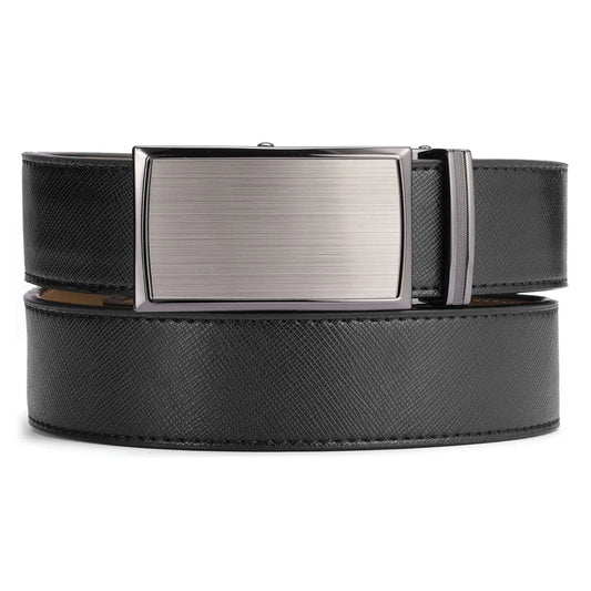 Rimmed Imprinted Ratchet Belt Onyx Obsidian