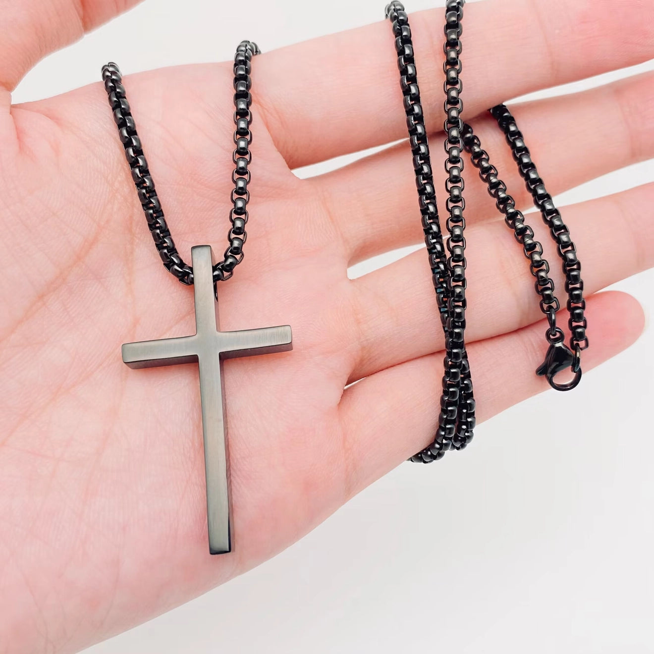 Cross Stainless Steel Pendant Men's Necklace - Black
