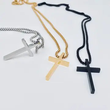 Cross Stainless Steel Pendant Men's Necklace - Black