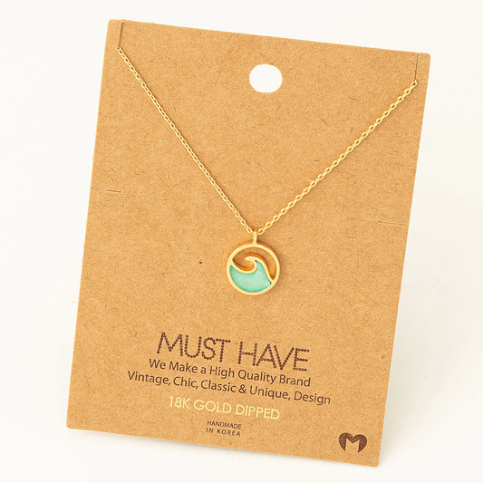 Gold Wave Coin Pendant Necklace