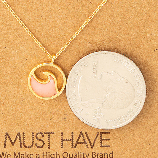 Gold Wave Coin Pendant Necklace