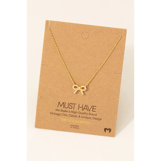 Gold CZ Bow Pendant Necklace